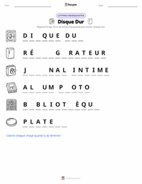 Aperçu de la feuille de travail imprimable Disque Dur