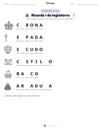 Vista previa de la hoja de trabajo imprimible de Ricardo I de Inglaterra