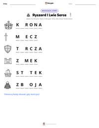 Podgląd drukowalnego arkusza ćwiczeń Ryszard I Lwie Serce
