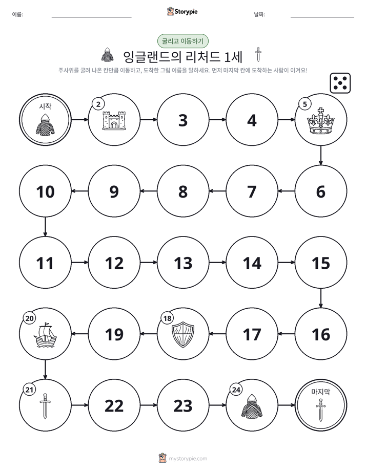 주사위 굴리고 이동하기 게임