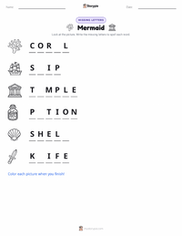 Mermaid printable worksheet preview