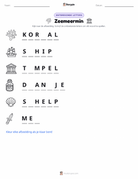 De Kleine Zeemeermin - Deens afdrukbare werkblad voorbeeld