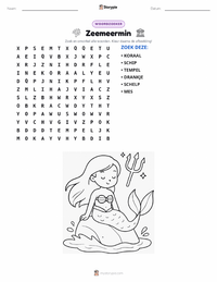 De Kleine Zeemeermin - Deens afdrukbare werkblad voorbeeld