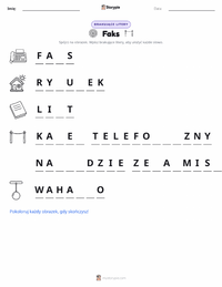Drukowalny arkusz ćwiczeń Faks dla dzieci