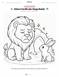 Prabaca lembar kerja cetak Kelinci Cerdik dan Singa Bodoh - India