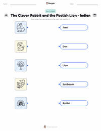 The Clever Rabbit and the Foolish Lion - Indian printable worksheet for kids