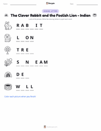 The Clever Rabbit and the Foolish Lion - Indian printable worksheet preview