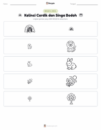 Prabaca lembar kerja cetak Kelinci Cerdik dan Singa Bodoh - India