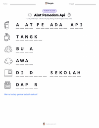 Prabaca lembar kerja cetak Alat Pemadam Api
