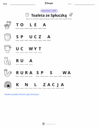 Podgląd drukowalnego arkusza ćwiczeń Toaleta spłukiwana