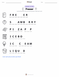 Freezer printable worksheet preview