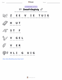 Zweefvliegtuig afdrukbare werkblad voorbeeld