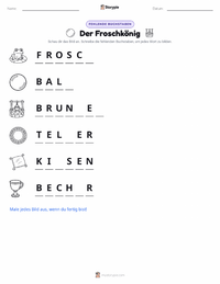 Der Froschkönig - Deutsch druckbare Arbeitsblatt Vorschau
