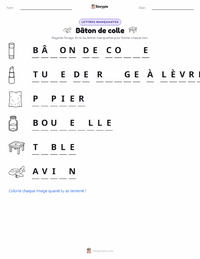 Aperçu de la feuille de travail imprimable Bâton de colle