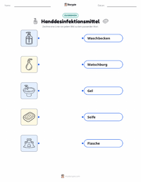 Händedesinfektionsmittel druckbare Arbeitsblatt für Kinder