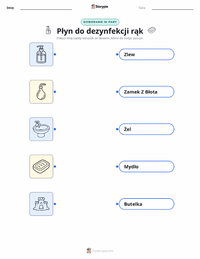 Drukowalny arkusz ćwiczeń Środek do dezynfekcji rąk dla dzieci