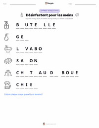 Aperçu de la feuille de travail imprimable Désinfectant pour les mains
