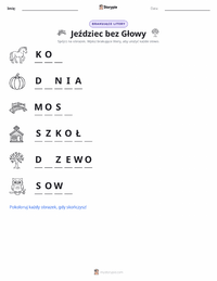 Podgląd drukowalnego arkusza ćwiczeń Jeździec bez głowy - amerykański