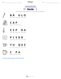 Vista previa de la hoja de trabajo imprimible de Merlín