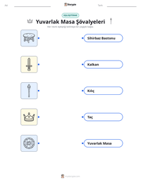 Yuvarlak Masa Şövalyeleri yazdırılabilir çalışma sayfası önizlemesi