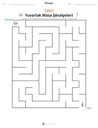 Yuvarlak Masa Şövalyeleri yazdırılabilir çalışma sayfası önizlemesi