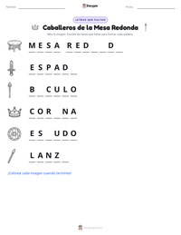 Vista previa de la hoja de trabajo imprimible de Caballeros de la Mesa Redonda