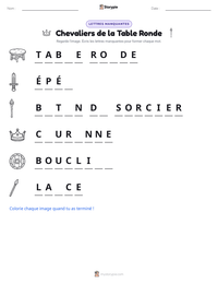 Aperçu de la feuille de travail imprimable Chevaliers de la Table Ronde