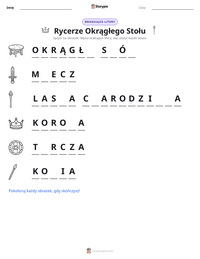 Podgląd drukowalnego arkusza ćwiczeń Rycerze Okrągłego Stołu