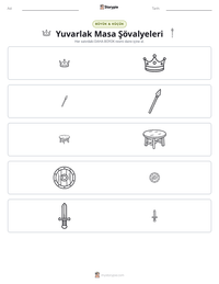 Yuvarlak Masa Şövalyeleri yazdırılabilir çalışma sayfası önizlemesi