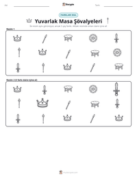 Yuvarlak Masa Şövalyeleri yazdırılabilir çalışma sayfası önizlemesi