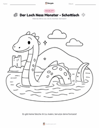 Das Ungeheuer von Loch Ness - Schottisch Malvorlage für Kinder
