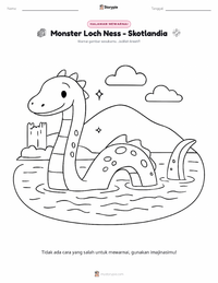 Halaman mewarnai Monster Loch Ness - Skotlandia untuk anak-anak