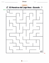 Vista previa de la hoja de trabajo imprimible de El Monstruo del Lago Ness - Escocés