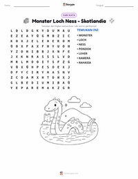 Prabaca lembar kerja cetak Monster Loch Ness - Skotlandia
