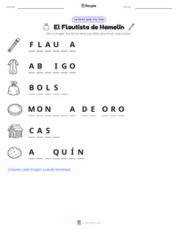 Vista previa de la hoja de trabajo imprimible de El flautista de Hamelín - Alemán