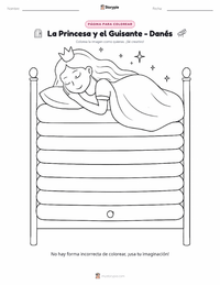 Página para colorear de La princesa y el guisante - Danés para niños