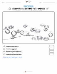 The Princess and the Pea - Danish printable worksheet preview