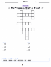 The Princess and the Pea - Danish printable worksheet preview