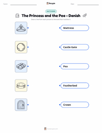 The Princess and the Pea - Danish printable worksheet for kids