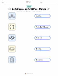 Feuille de travail imprimable La Princesse au petit pois - Danois pour les enfants