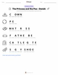 The Princess and the Pea - Danish printable worksheet preview