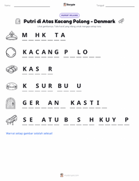 Prabaca lembar kerja cetak Sang Putri dan Kacang Polong - Denmark