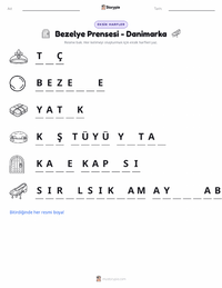 Prenses ve Bezelye Tanesi - Danimarka yazdırılabilir çalışma sayfası önizlemesi