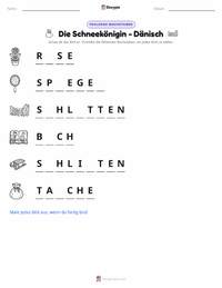 Die Schneekönigin - Dänisch druckbare Arbeitsblatt Vorschau