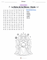 Vista previa de la hoja de trabajo imprimible de La Reina de las Nieves - Danés