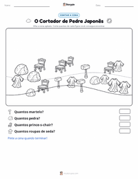 Prévia da folha de atividades imprimível O Cortador de Pedras - Japonês
