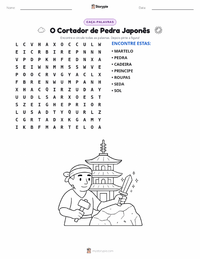 Prévia da folha de atividades imprimível O Cortador de Pedras - Japonês
