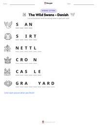 The Wild Swans - Danish printable worksheet preview