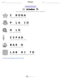 Vista previa de la hoja de trabajo imprimible de Ariadna