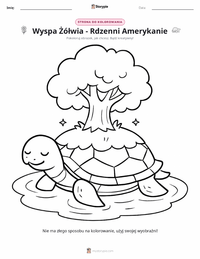 Strona do kolorowania Wyspa Żółwia - Rdzenni Amerykanie dla dzieci